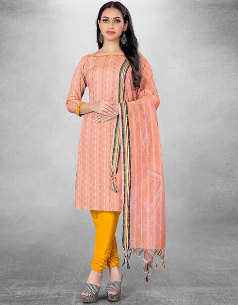 Peach Cotton Butti Chudidar Suit