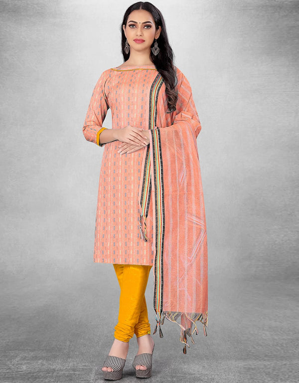 Peach Cotton Butti Chudidar Suit