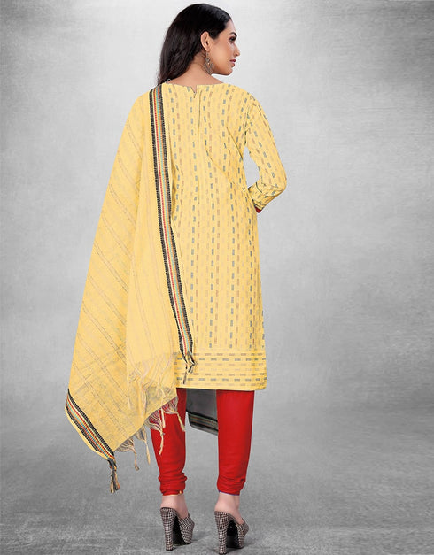 Yellow Cotton Butti Chudidar Suit Back View