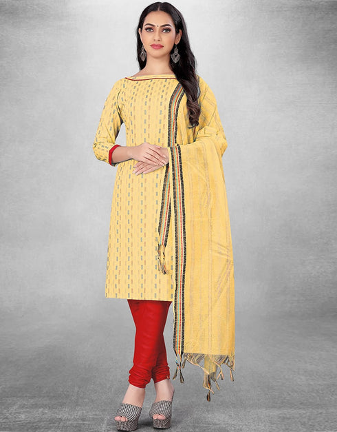 Yellow Cotton Butti Chudidar Suit