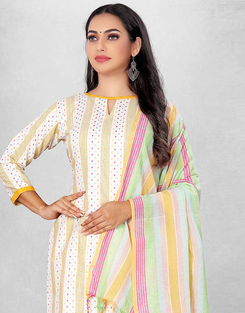 White And Yellow Cotton Butti Chudidar Suit Salwar Kameez