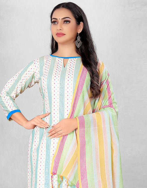 White And Blue Cotton Butti Chudidar Suit Salwar Kameez