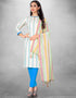 White And Blue Cotton Butti Chudidar Suit