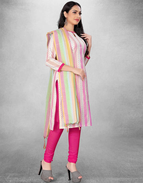 White And Pink Cotton Butti Chudidar Suit Closure View