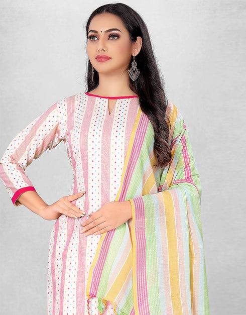 White And Pink Cotton Butti Chudidar Suit Salwar Kameez
