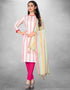 White And Pink Cotton Butti Chudidar Suit