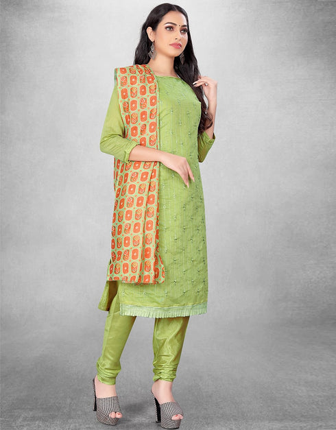 Light Olive Chanderi Chudidar Suit Closure View