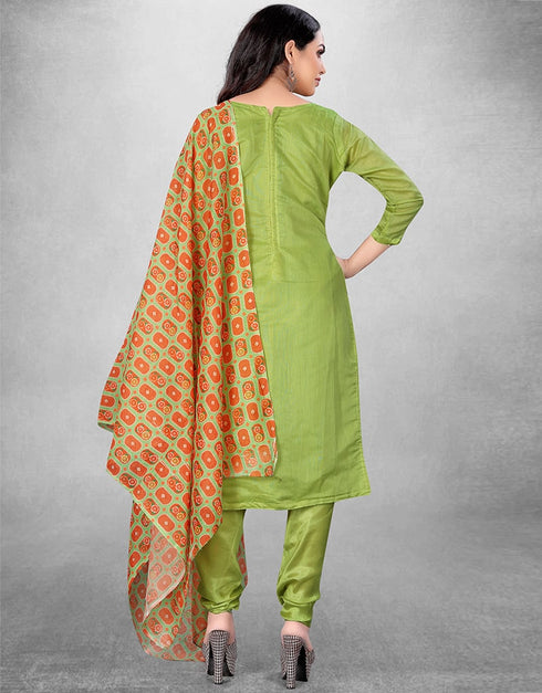 Light Olive Chanderi Chudidar Suit Back View