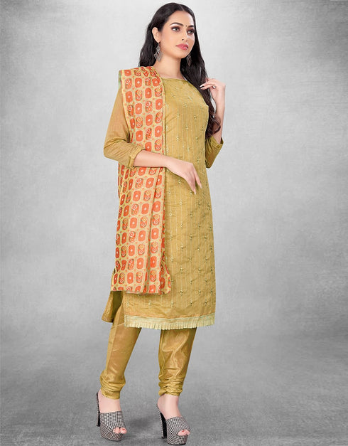 Golden Chanderi Chudidar Suit Closure View