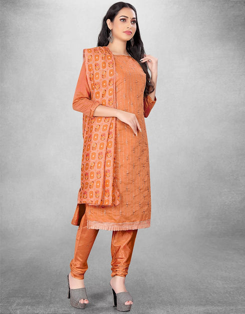 Brick Chanderi Chudidar Suit Closure View