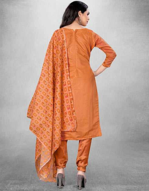 Brick Chanderi Chudidar Suit Back View