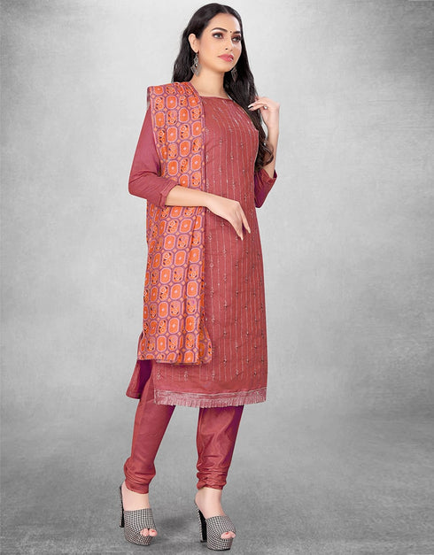 Dusty Pink Chanderi Chudidar Suit Closure View