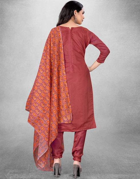 Dusty Pink Chanderi Chudidar Suit Back View