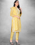 Lemon Yellow Chanderi Chudidar Suit Closure View