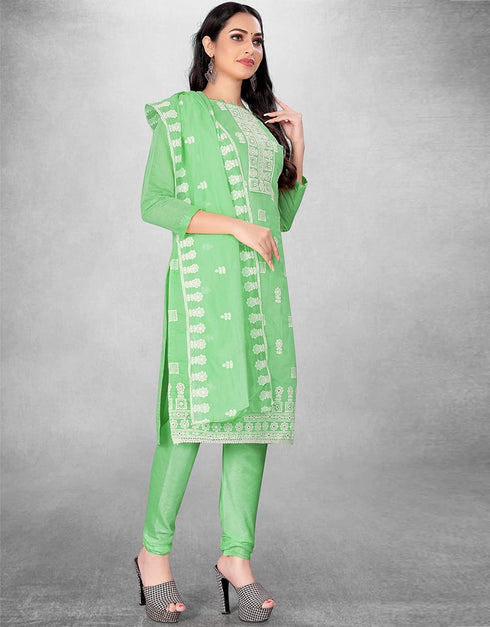 Light Green Chanderi Chudidar Suit Closure View