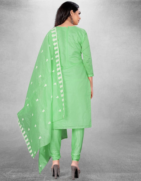 Light Green Chanderi Chudidar Suit Back View
