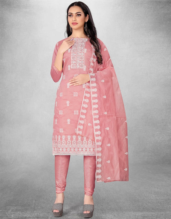 Pink Chanderi Chudidar Suit