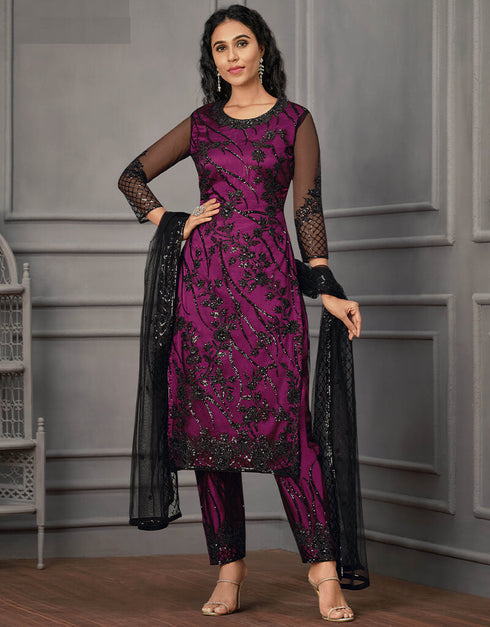 Purple Soft Net Pant Salwar Suit