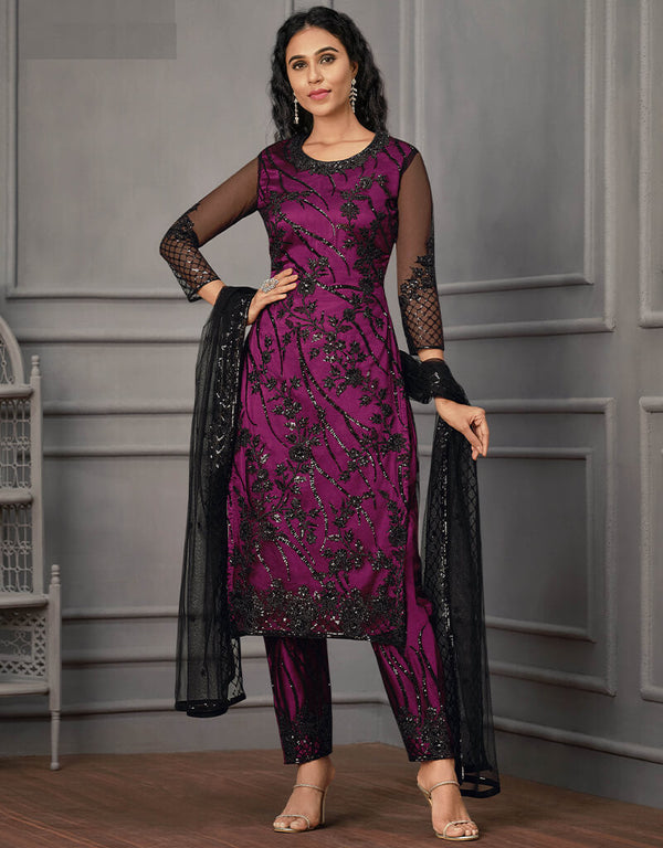 Purple Soft Net Pant Salwar Suit