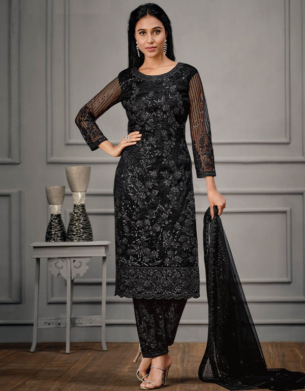 Black Soft Net Pant Salwar Suit
