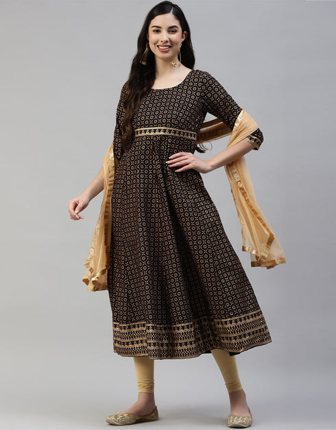 Black Cotton Lenggies Suit