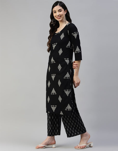 Black Cotton Palazzo Suit Closure View