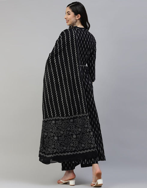 Black Cotton Palazzo Suit Back View