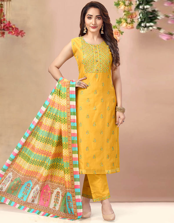 Yellow Chanderi Pant Suit