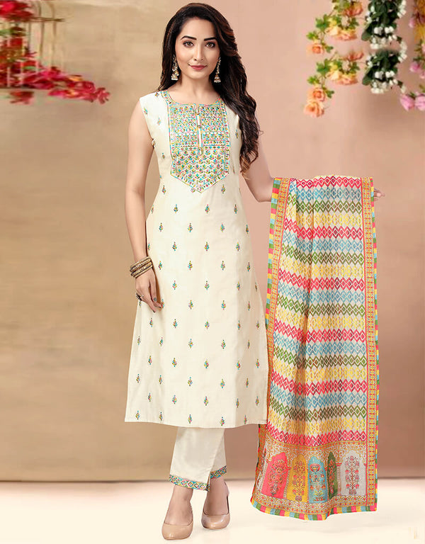 White Chanderi Pant Suit