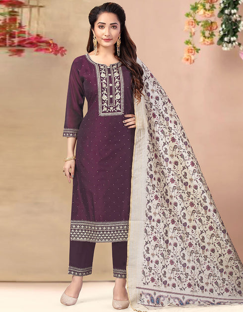 Purple Chanderi Pant Suit