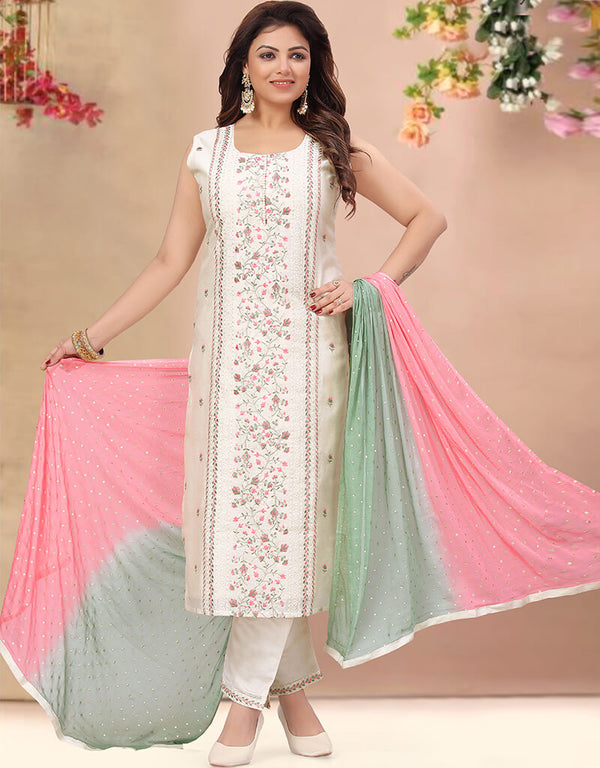 White Chanderi Silk Pant Suit