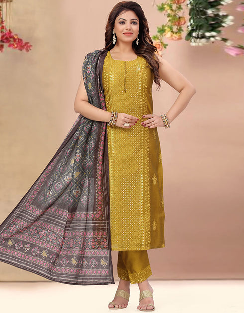 Mustard Chanderi Pant Suit