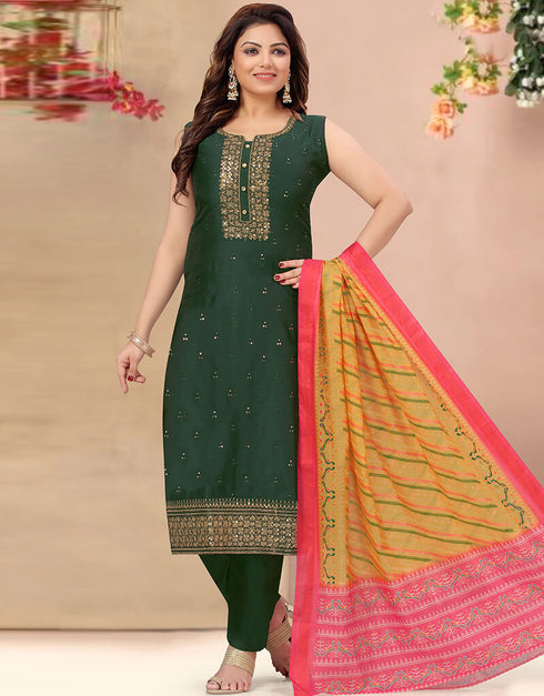 Bottle Green Chanderi Pant Suit