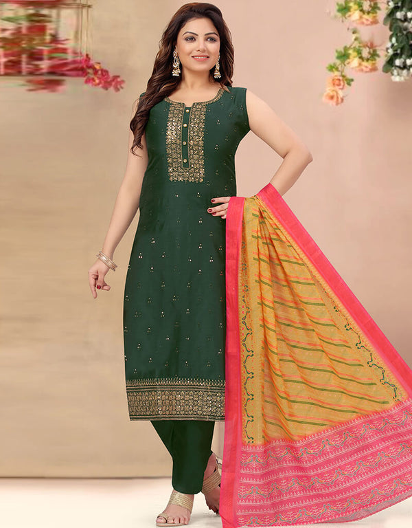 Bottle Green Chanderi Pant Suit