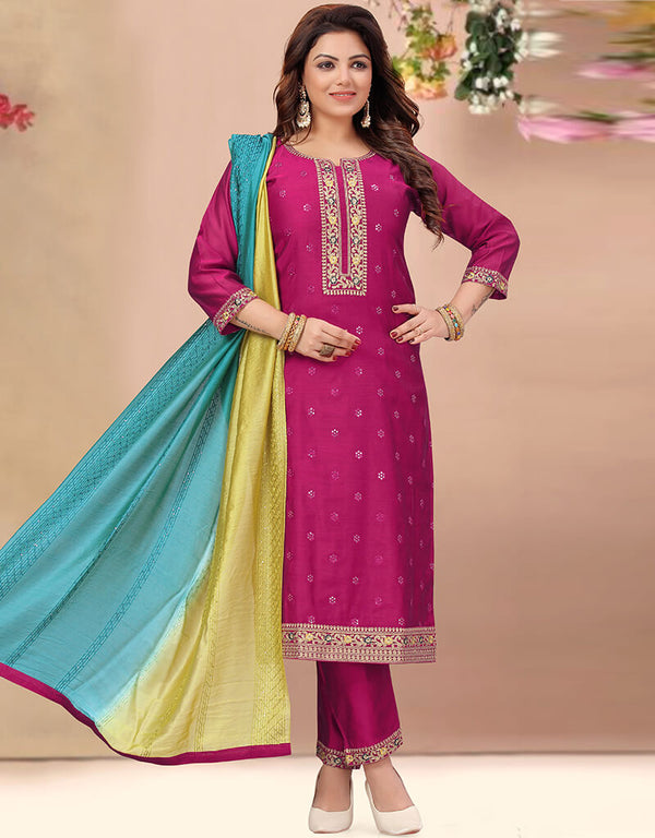 Magenta Chanderi Pant Suit