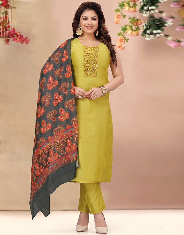 Yellow Chanderi Pant Suit