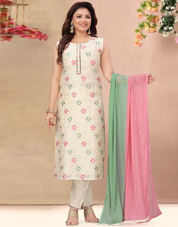 White Chanderi Silk Pant Suit