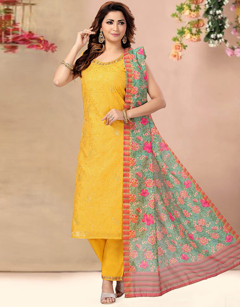 Yellow Chanderi Pant Suit