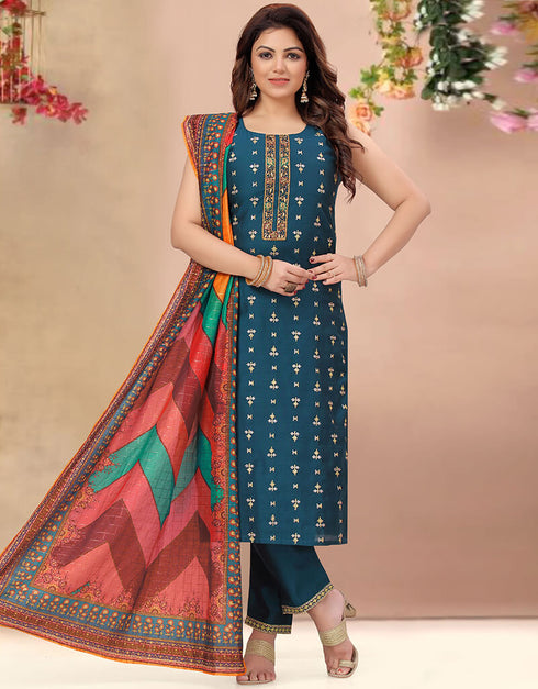 Blue Chanderi Silk Pant Suit