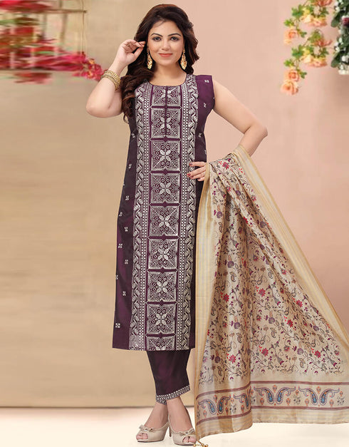 Purple Chanderi Pant Suit