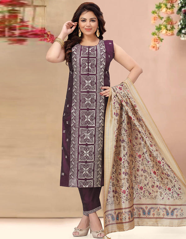 Purple Chanderi Pant Suit