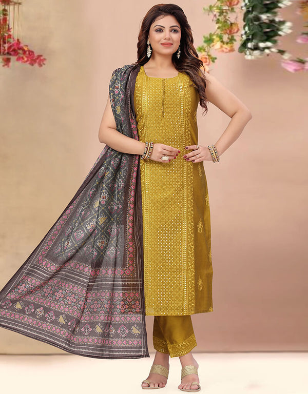 Mustard Chanderi Pant Suit