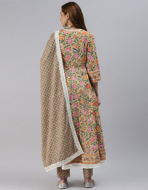 Beige Cotton Pant Suit Back View