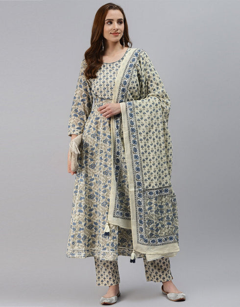 Blue And White Cotton Pant Suit Closure View