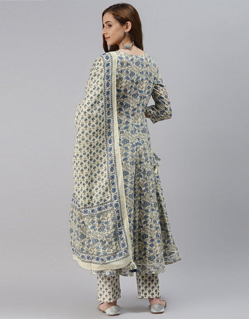 Blue And White Cotton Pant Suit Back View