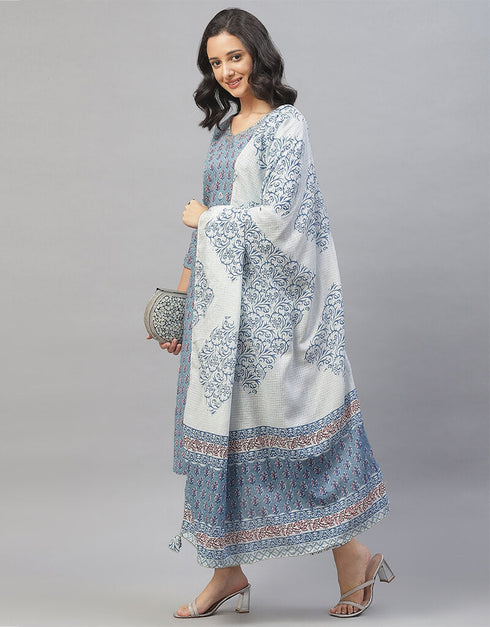 Blue Cotton Pant Suit Closure View