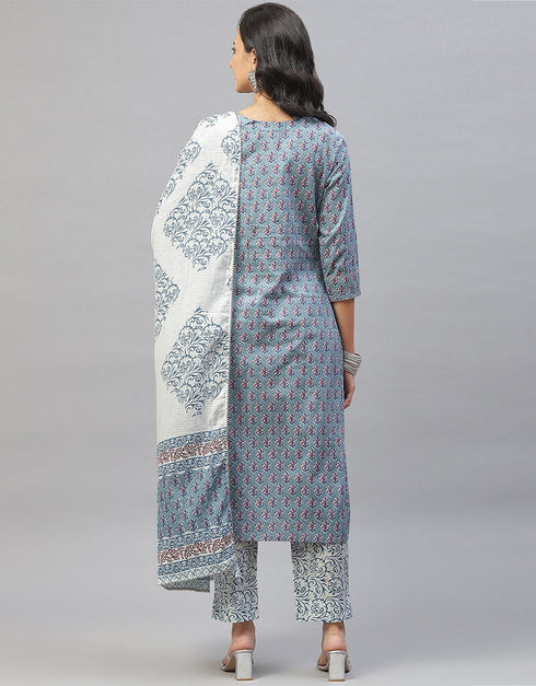 Blue Cotton Pant Suit Back View