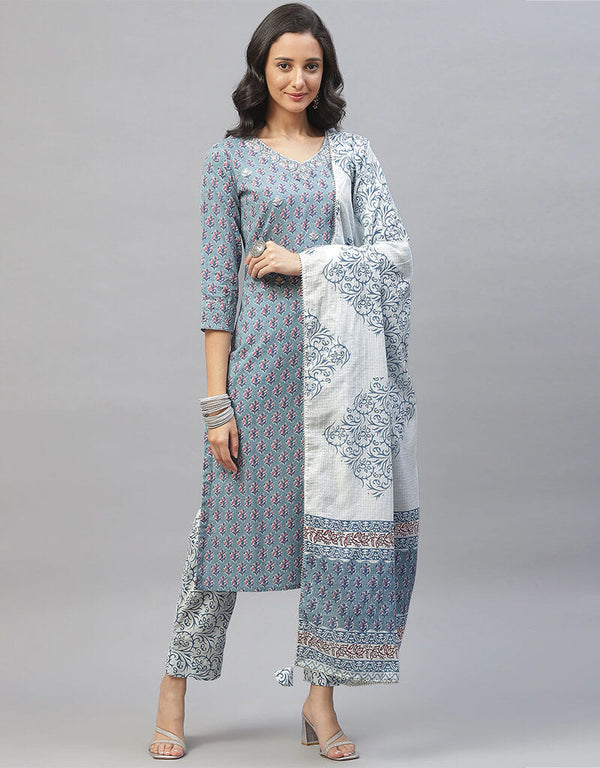 Blue Cotton Pant Suit