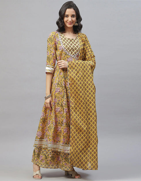 Yellow Cotton Sharara Suit Closure View