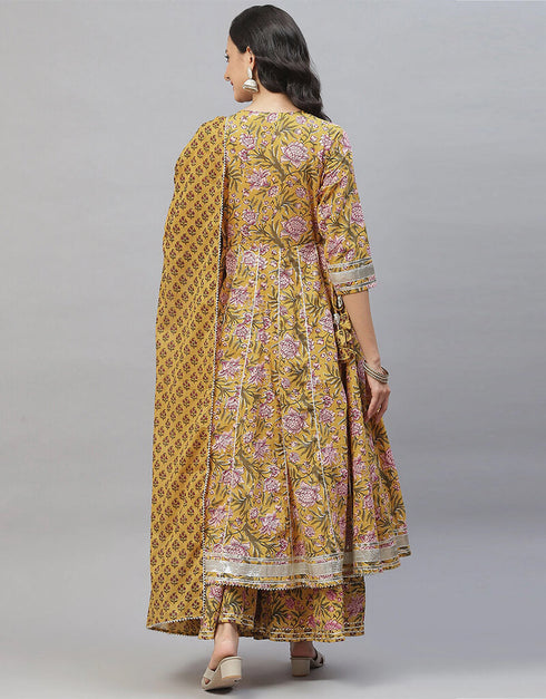 Yellow Cotton Sharara Suit Back View